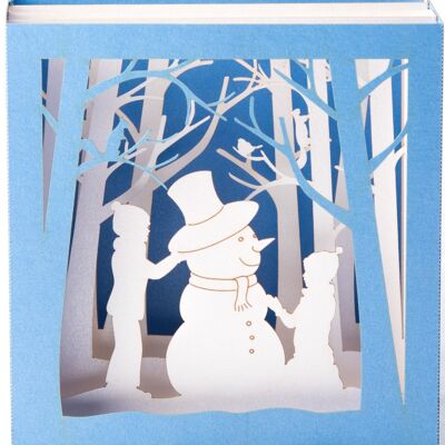 Carte Pop-up Bonne année Enfants et bonhomme de neige