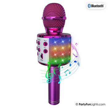Microphone karaoké Bluetooth avec effets de lumière et haut-parleur en rose 2