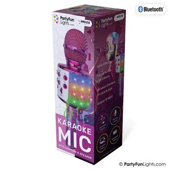 Microphone karaoké Bluetooth avec effets de lumière et haut-parleur en rose 3