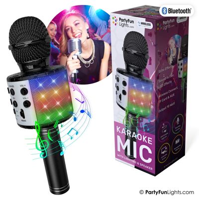 Bluetooth-Karaoke-Mikrofon mit Lichteffekten und Lautsprecher in Schwarz