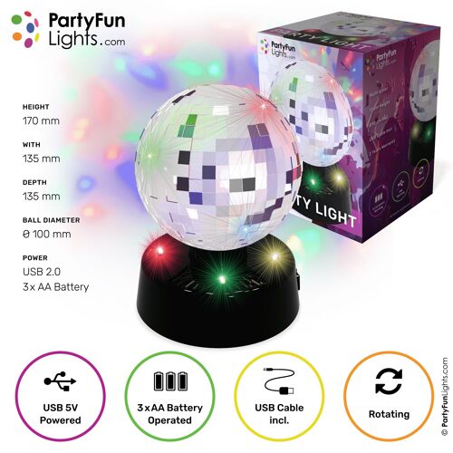 USB Mirror Ball Party Lamp 4" (10cm)