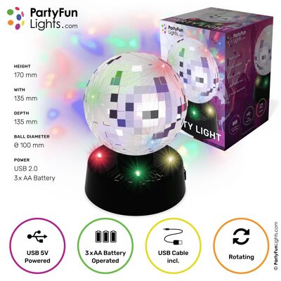 PartyFunLights USB Mirror Ball Party Lamp 4"