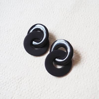 Long Black Textured Earrings Made in France in Polymer Clay Minimalist  Jewelry Helka Atelier 