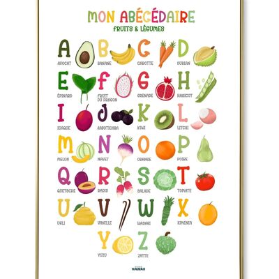 Cartel infantil, Frutas y verduras ABC