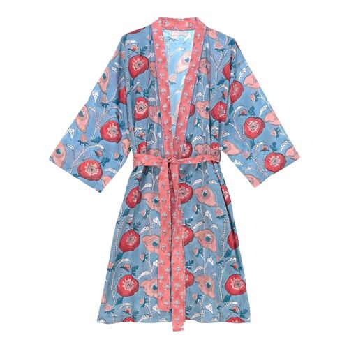 KIMONO CELESTE FLOR ROSA