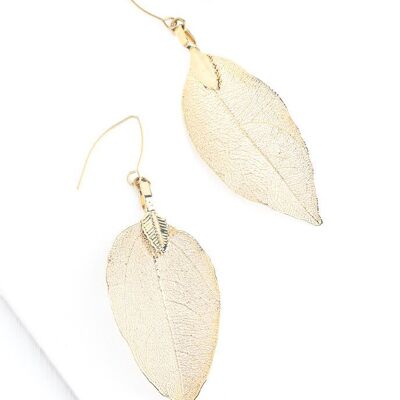 Boucles d'oreilles feuilles uniques en leur genre en or