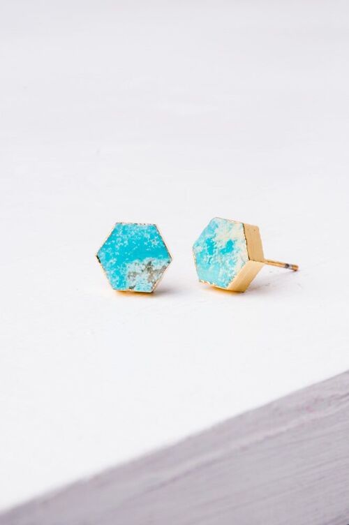 Natalie Turquoise Hexagon Stud Earrings