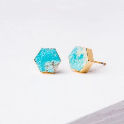 Boucles d'oreilles à tige hexagonales turquoise Natalie