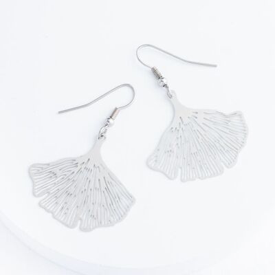 Boucles d'oreilles feuille de Ginkgo en argent