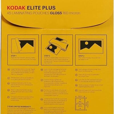 KODAK KD-LMA5-PK25A - Pochettes de plastification A5, 125 microns, Lot de 25