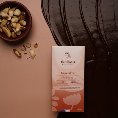 Chocolat PEAU hydratation profonde- noir 70%  noix du Brésil - enrichi en acide hyaluronique, zinc, sélénium, vitamine C, SOD de melon, pépins de raisins