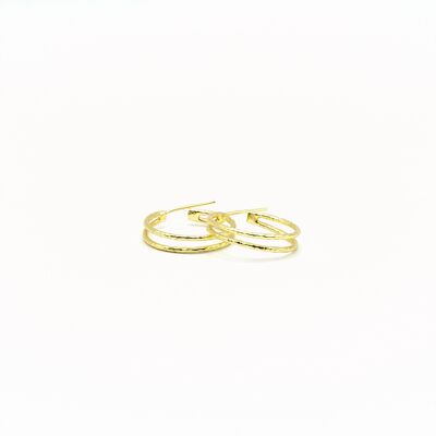 Golden earrings, hoops, woman. Hand Crafted. Imitation jewelry.