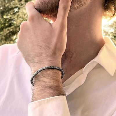 BRACELET TRESSE RONDE - ARGENT ET ARGENT OXYDÉ - FAIT MAIN - HOMME&FEMME