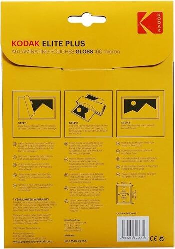 KODAK KD-LMA6-PK25A - Pochettes de plastification A6, 125 microns, Lot de 25 2