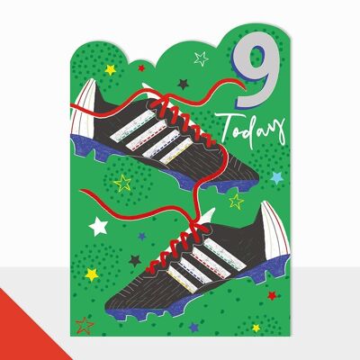 Geburtstagskarte zum 9. Geburtstag eines Jungen mit Fußballschuhen – Artbox Happy Birthday 9