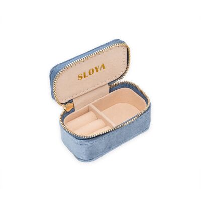 Mini horizon blue velvet jewelry box