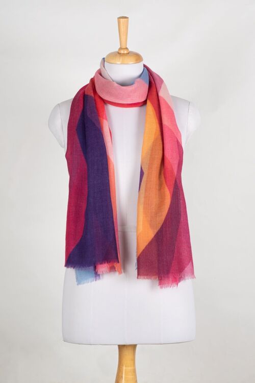 Abstract Peaks Merino Wool Scarf - Pink Multi