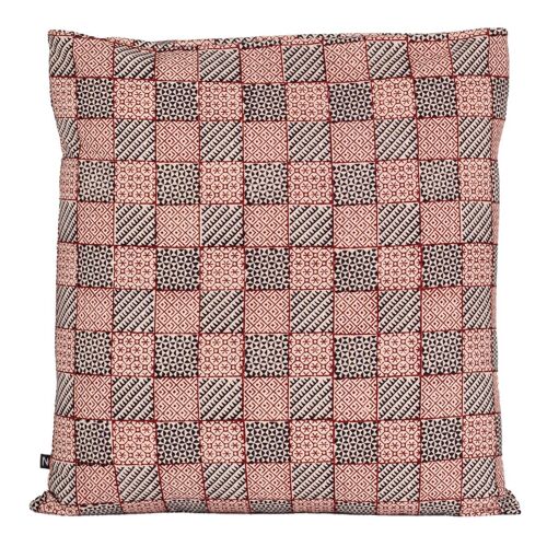 Check Motif Bagh Hand Block Print Cotton Cushion Cover - Red Black