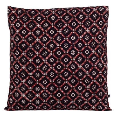 Diamond Flower Bagh Handblockdruck Baumwollkissenbezug – Rot Schwarz