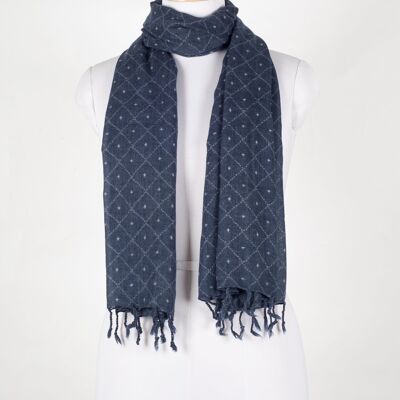Dotted Diamond Merino Wool Scarf - Blue