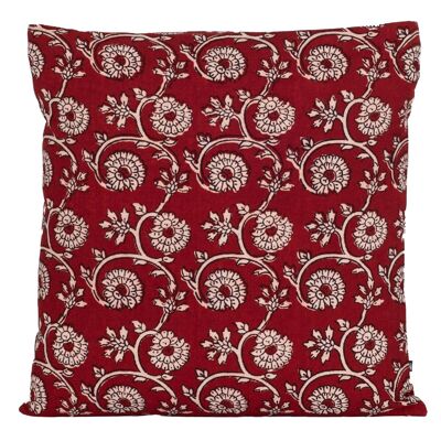 Fodera per cuscino in cotone con stampa floreale Vine Bagh realizzata a mano - rossa