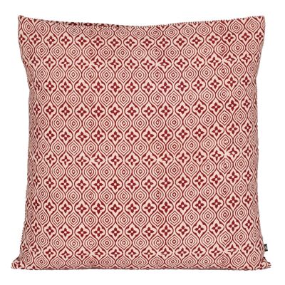 Fodera per cuscino in cotone con stampa a blocchi di piastrelle Flower Tile Bagh - rosso bianco
