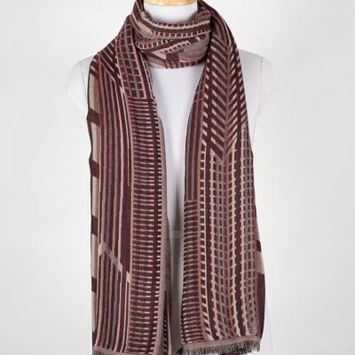 Geometric Abstract Jacquard Merino Wool Scarf - Maroon