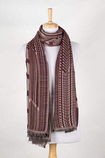 Écharpe en laine mérinos jacquard abstrait géométrique - Marron 1