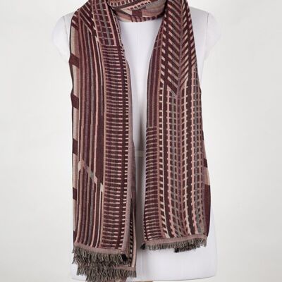 Écharpe en laine mérinos jacquard abstrait géométrique - Marron