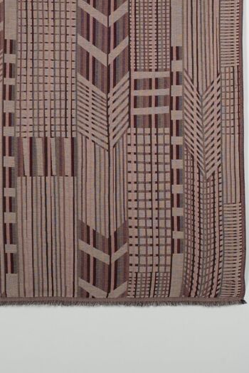 Écharpe en laine mérinos jacquard abstrait géométrique - Marron 4