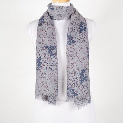 Leaves and Twigs Merino Wool Scarf - Grey