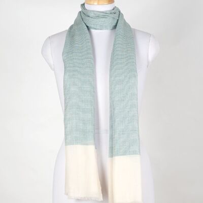 Micro Squares Cashmere Wool Scarf - Green Off-white