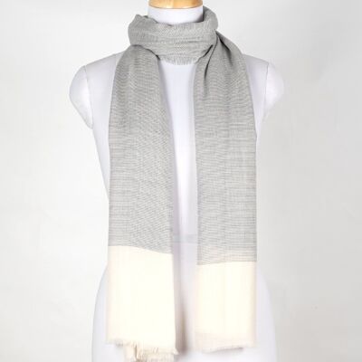 Micro Squares Schal aus Kaschmirwolle – Grau, gebrochenes Weiß