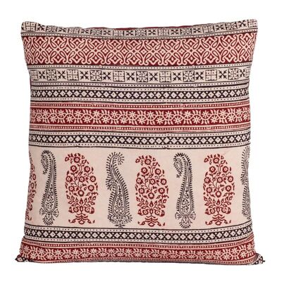 Fodera per cuscino in cotone con stampa Bagh a motivi geometrici e paisley - rosso nero