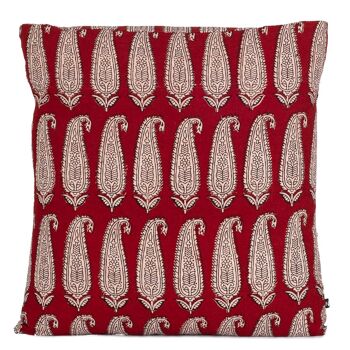 Housse de coussin en coton imprimé à la main Bagh à motif cachemire et géométrique - Rouge Noir 4