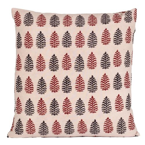 Pine Motif Bagh Hand Block Print Cotton Cushion Cover - Red Black