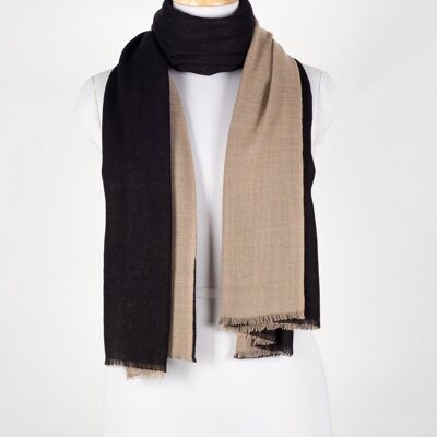 Sciarpa reversibile in lana merino - Nero Beige