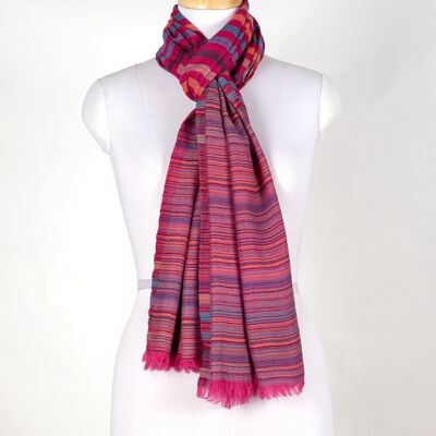 Vivid Stripes Reversible Cashmere Wool Scarf - Pink Multi-Coloured