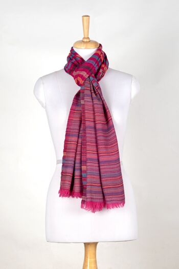Écharpe Réversible en Laine et Cachemire Vivid Stripes - Rose Multicolore 1