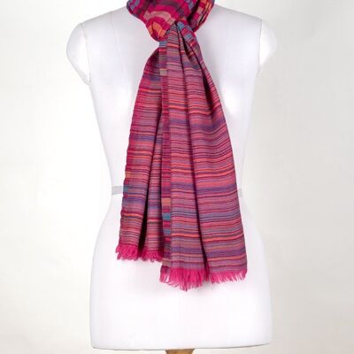 Bufanda reversible de lana de cachemira Vivid Stripes - Rosa Multicolor