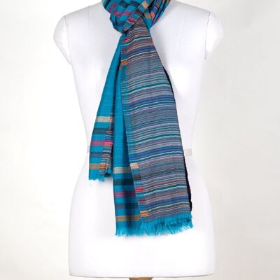 Bufanda reversible de lana de cachemira Vivid Stripes - Turquesa Multicolor
