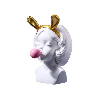 Coniglietta porta pennelli - Ragazza con gomma da masticare - Oggettistica per la casa - Statuetta - Piccola statua