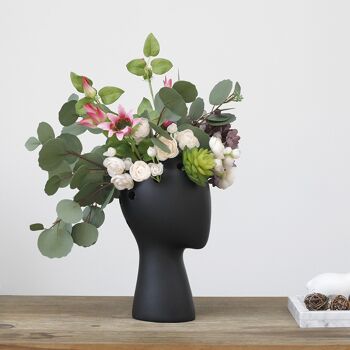 Vase - Vase à fleurs en forme de tête - Noir - Décoration d'intérieur - Figurine - Pot de fleurs 12