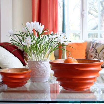 Wooden bowl - fruit bowl - salad bowl - model Twist - orange - L (Øxh) 25cm x 13cm