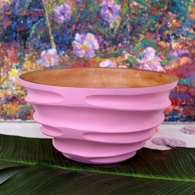 Wooden bowl - fruit bowl - salad bowl - model Twist - pink - L (Øxh) 25cm x 13cm