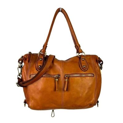 Bolso Vintage Mujer de Piel Lavado con Bolsillos Frontales