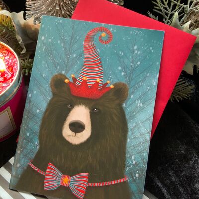 Bear Humbug , Christmas holiday season greetings card , art card , blank inside