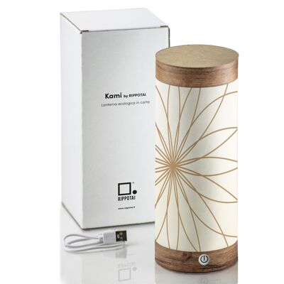 Kami, el farol ecológico de papel de Rippotai con decoración de Flor de Loto