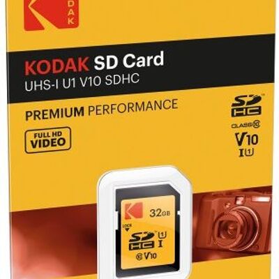 Kodak - Scheda SD UHS-I U1 V10 SDHC/XC da 32 GB - Scheda di memoria - Velocità di lettura massima 85 MB/s - Velocità di scrittura massima 25 MB/s - Archiviazione di video Full HD e foto ad alta definizione - Scheda SD