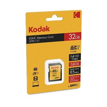 Kodak - Carte SD 32 Go UHS-I U1 V10 SDHC/XC - Carte Mémoire - Vitesse de Lecture 85MB/s Max - Vitesse d'Écriture 25MB/s Max - Stockage de Vidéos Full HD et de Photos Haute Définition - SD Card 4